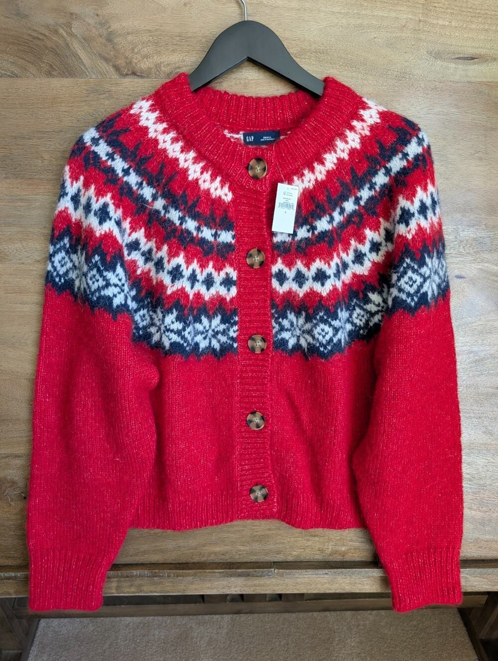 NWT Gap Cardigan Sweater Womens S Multicolor Fair Isle Long Sleeve Button Front